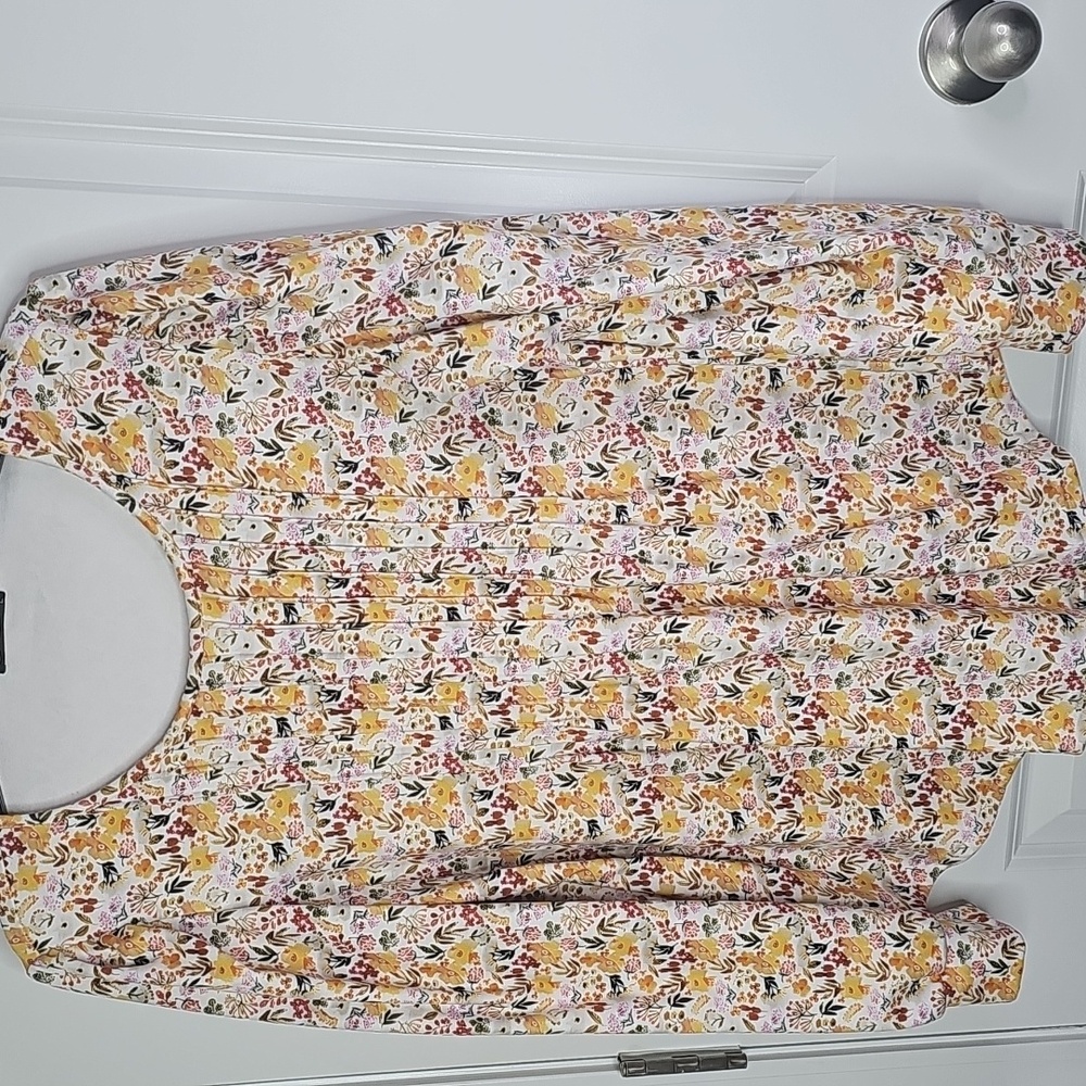Ofeefan Floral Women's Blouse - Yellow and‎ White Size L